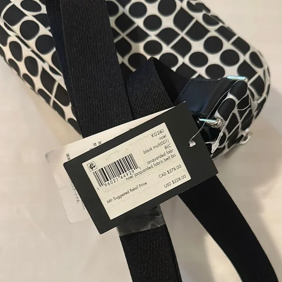 Kate Spade Black Noel Jacquarded Fabric and White Circle Pattern Belt Bag.